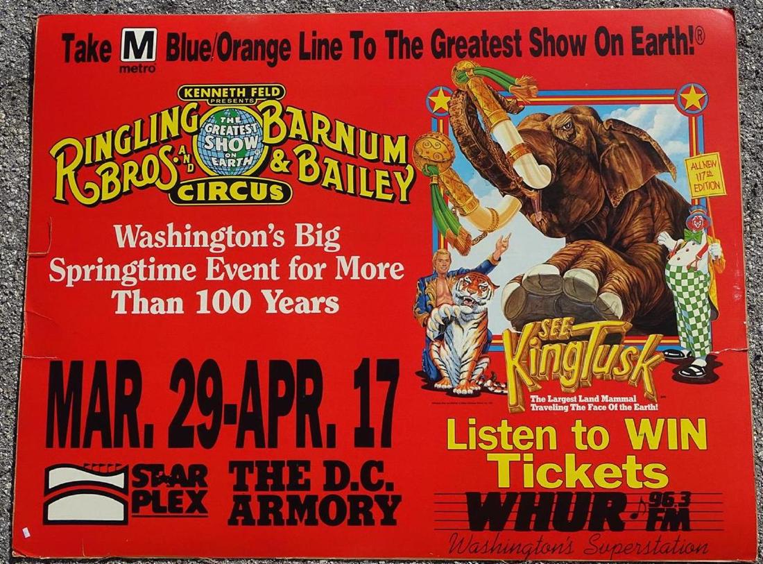 RBBB CIRCUS SUBWAY ADVERTISEMENT: SEE KING TUSK AT THE D.C. ARMORY. 46"X60"