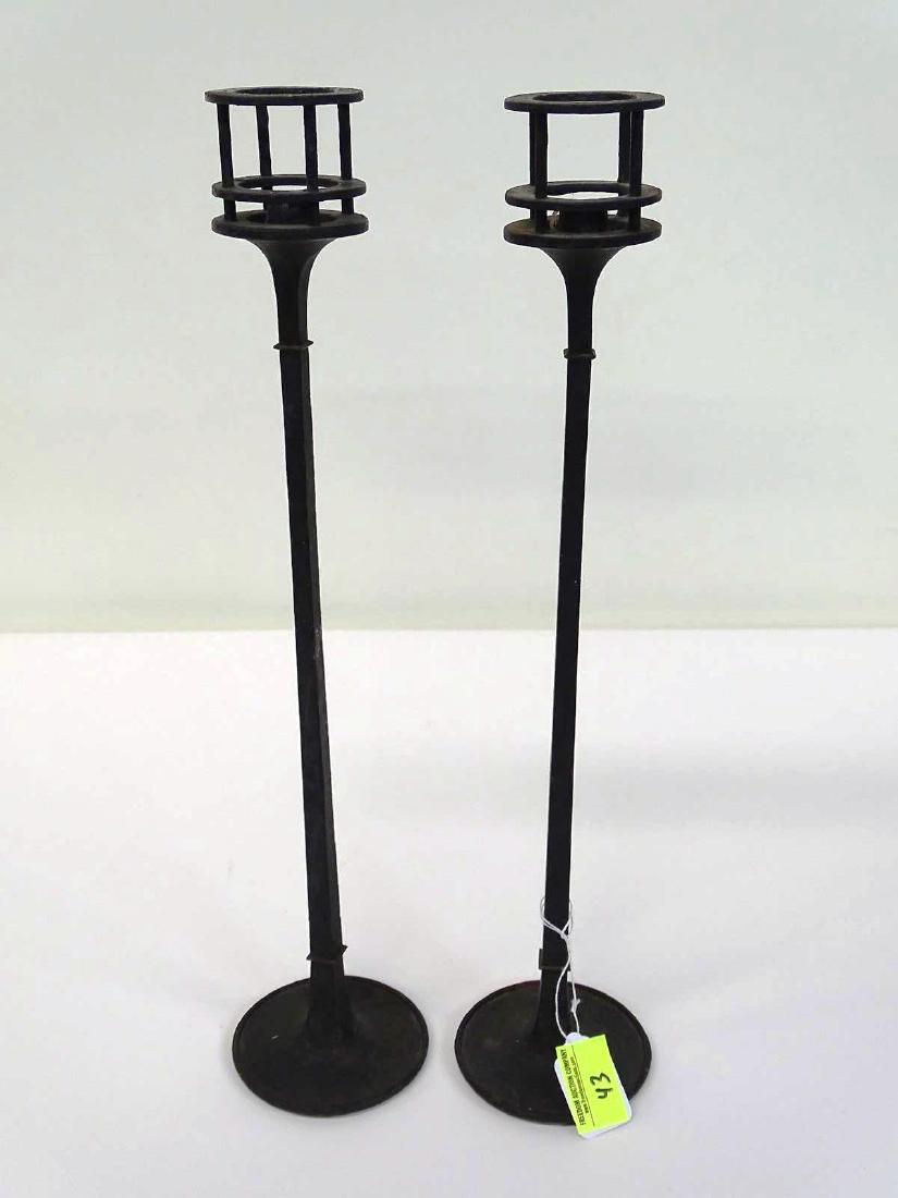 JENS QUISTGAARD FOR DANSK IRON CANDLESTICK PAIR: 17"H