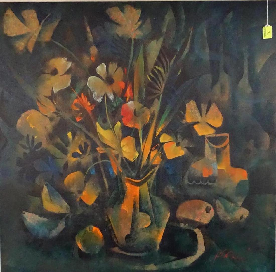 ROGER SAN MIGUEL (PHILLIPINES) STILL LIFE: OIL ON CANVAS. WELL-LISTED ARTIST. 36.5"X36.5"