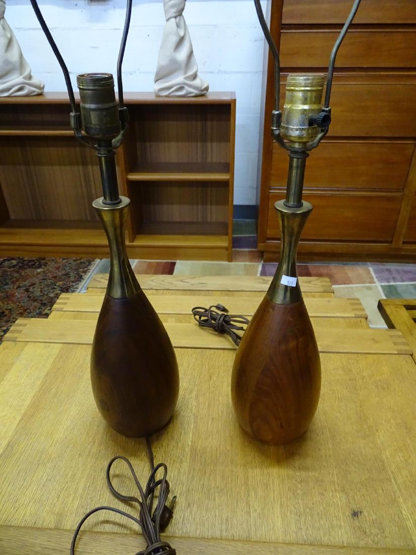 TONY PAUL FOR WESTWOOD LAMP PAIR: BRASS AND WALNUT. 13"