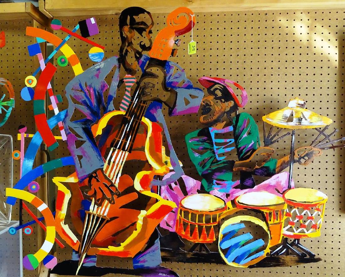 DAVID GERSTEIN "BLUE NOTE A" METAL WALL SCULPTURE: 40/295. SIGNED. 46"W, 37"H, 4.5"D