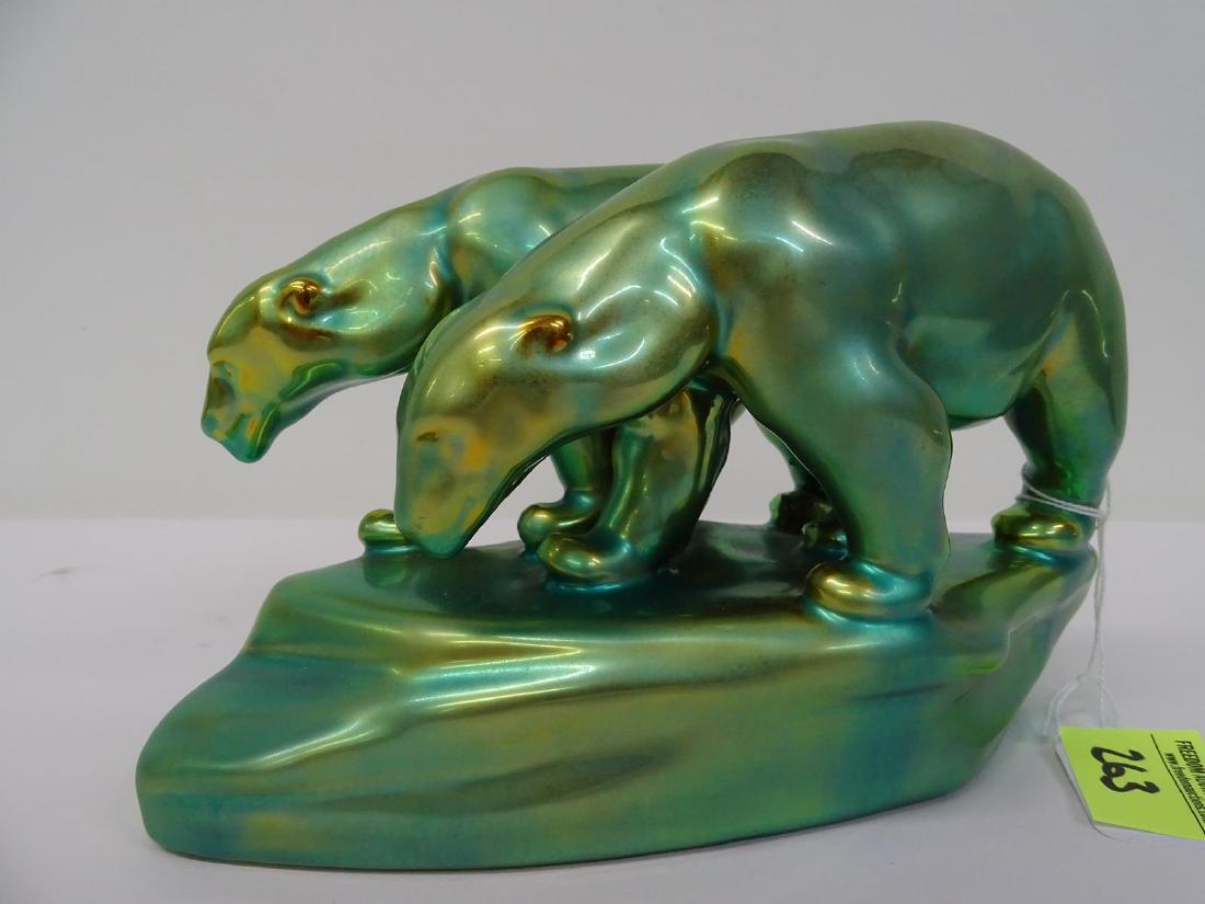 ZSOLNAY (HUNGARY) CERAMIC POLAR BEARS: 4.5"H