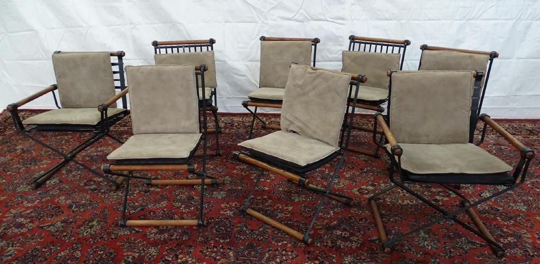 8 CLEO BALDON DINING CHAIRS: ORIGINAL VINTAGE CONDITION. INCLUDING REMOVABLE PADS, MANY OF WHICH MAY NEED CLEANING. A COUPLE OF CHAIRS WITH METAL STRAPPING REPAIRS.