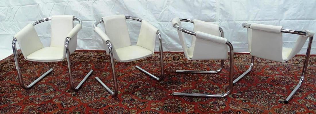 4 ZERMATT (ATTR.) DINING CHAIRS: CHROME TUBE WITH LEATHER SLING SEATING