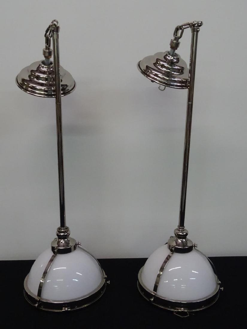 PAIR OF CONTEMPORARY CHROME PENDANT LAMPS: SEE TITLE