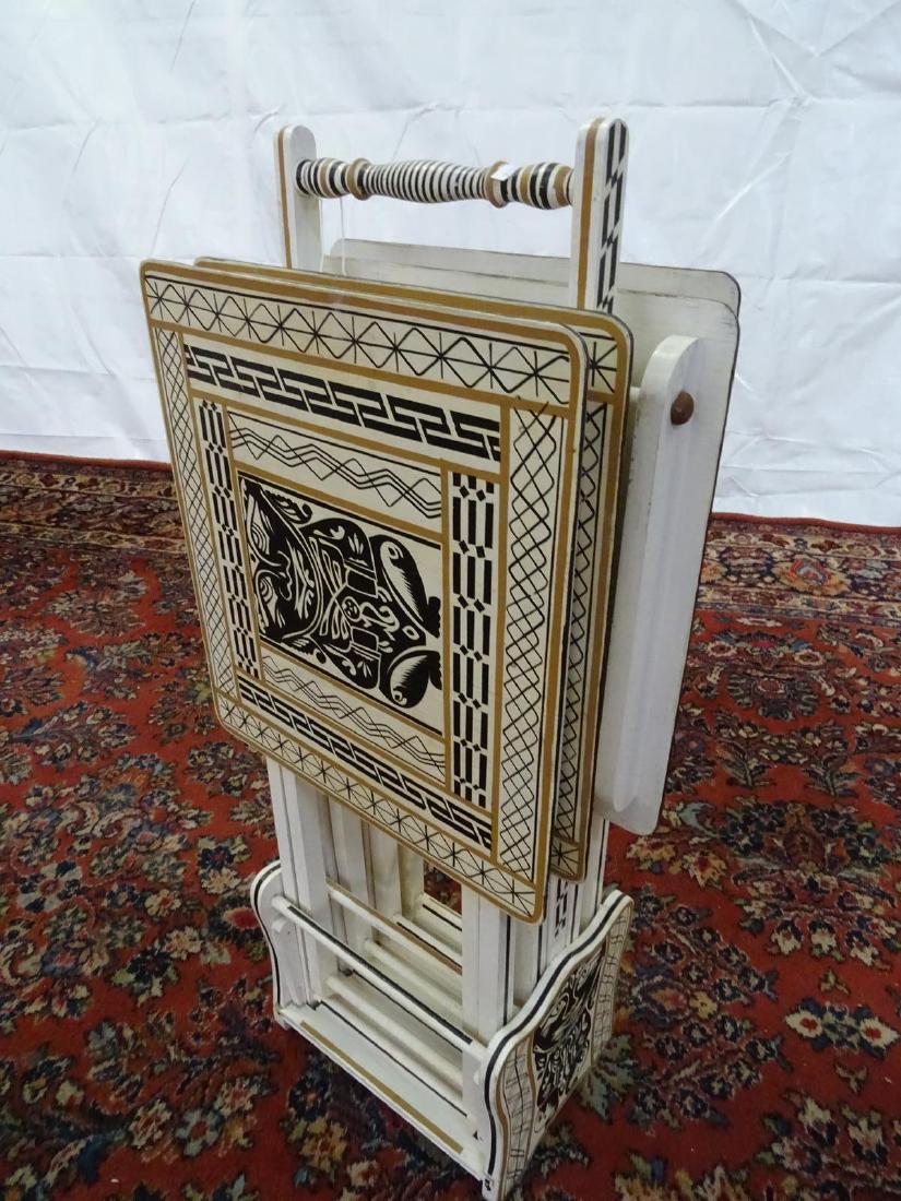 INLAID TRIBAL TELEVISION TRAYS WITH STAND: SEE TITLE