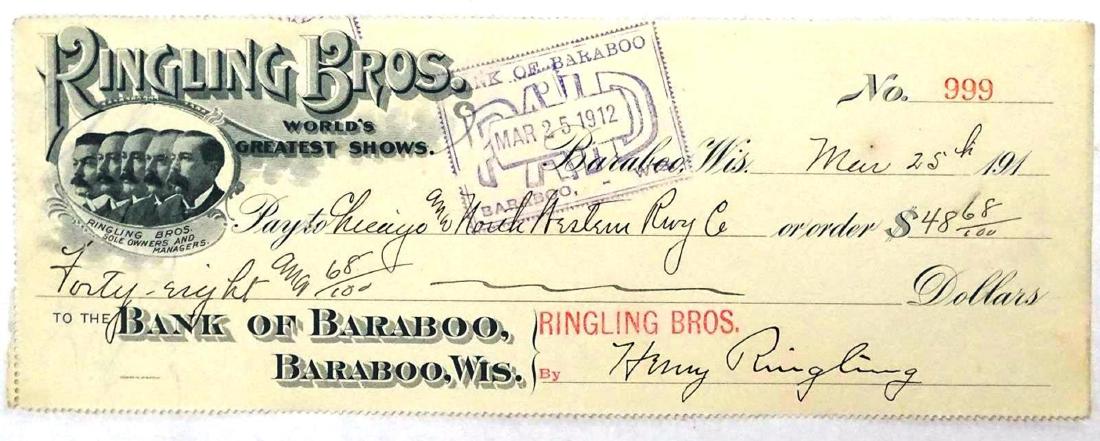 RINGLING BROTHERS CIRCUS SIGNED CHECK (1 of 2)