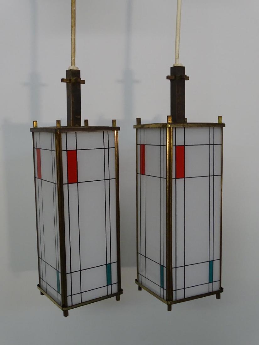 PAIR FRANK LLOYD WRIGHT STYLE PENDANT LAMPS: 17"