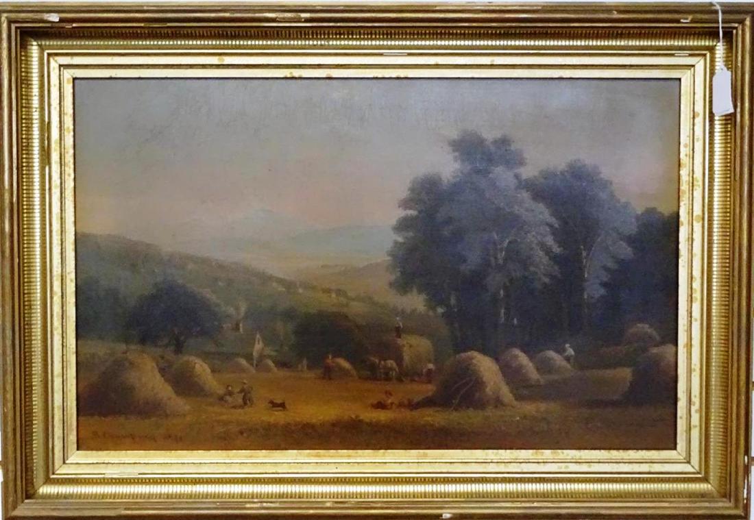 "HAYMAKING" AFTER BENJAMIN CHAMPNEY: L. PRANG & CO., BOSTON, AMERICAN CHROMO. 21"X31"