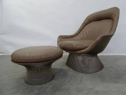 WARREN PLATNER FOR KNOLL WIRE CHAIR & OTTOMAN: SCULPTED SILVER WIRE, EXCELLENT VINTAGE CONDITION.