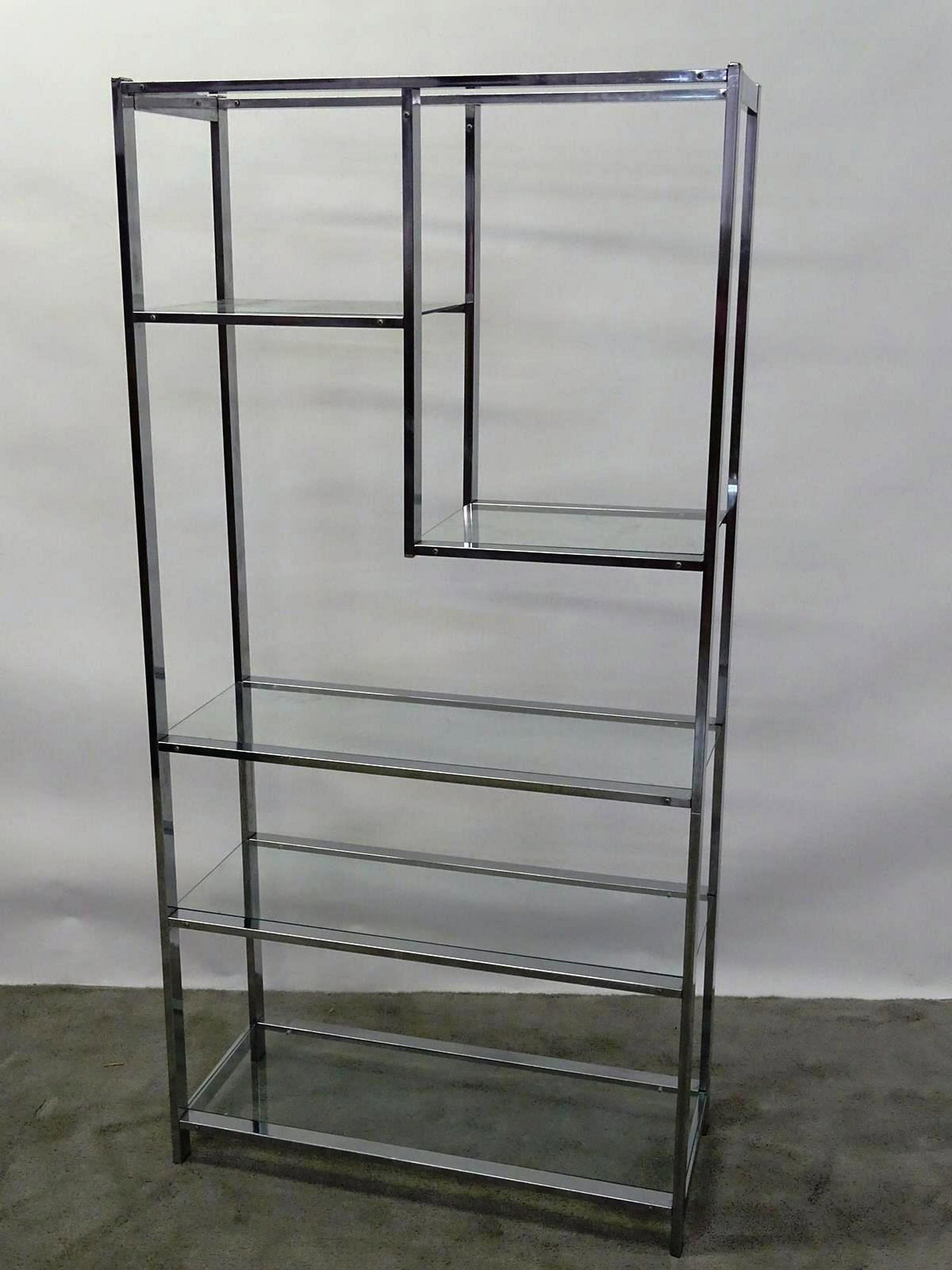 MILO BAUGHMAN (ATTR.) CHROME ETAGERE: 36W, 23D, 72H