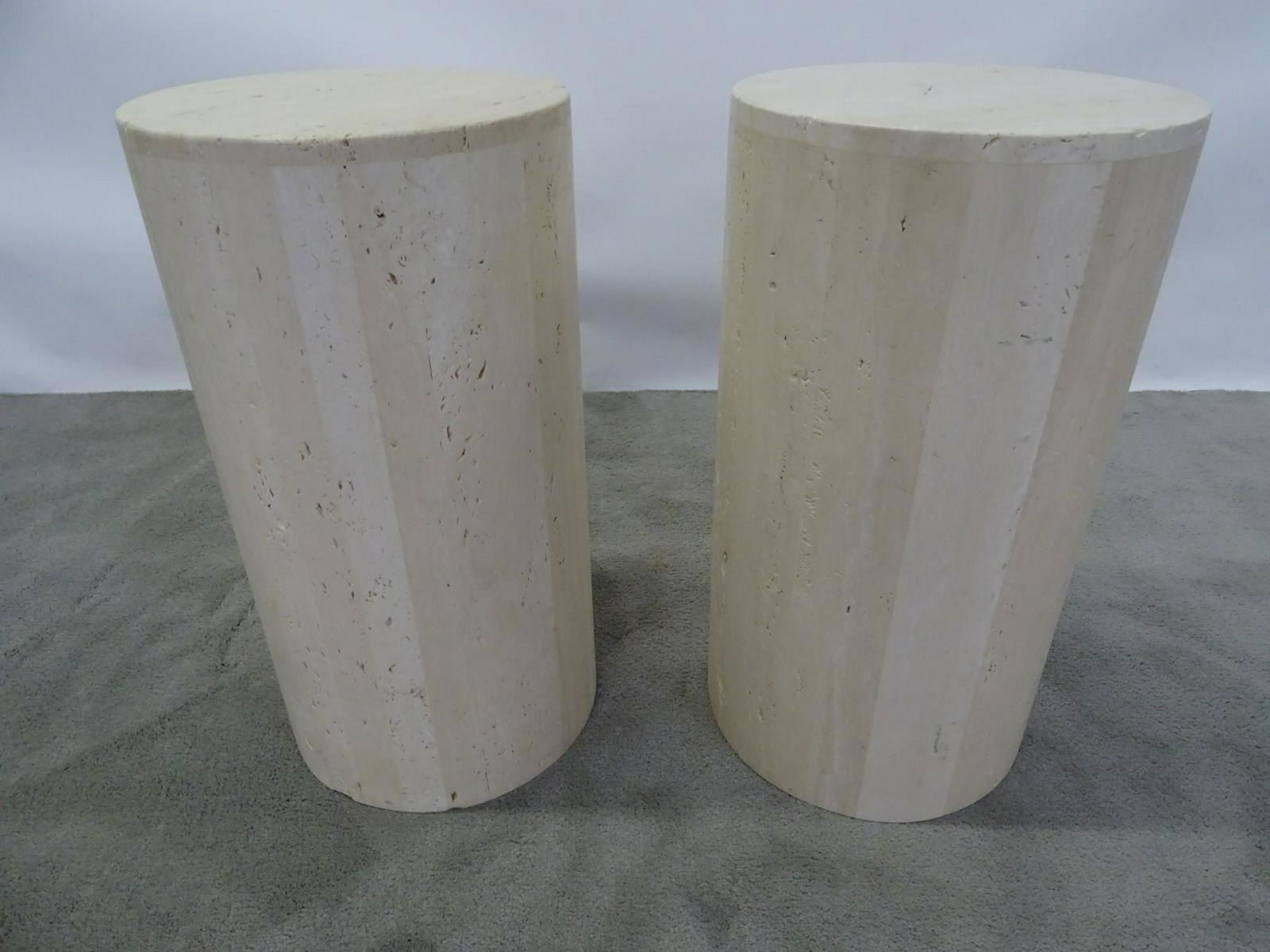 PAIR TRAVERTINE STONE PEDESTALS: 28"H, 15"DIA.