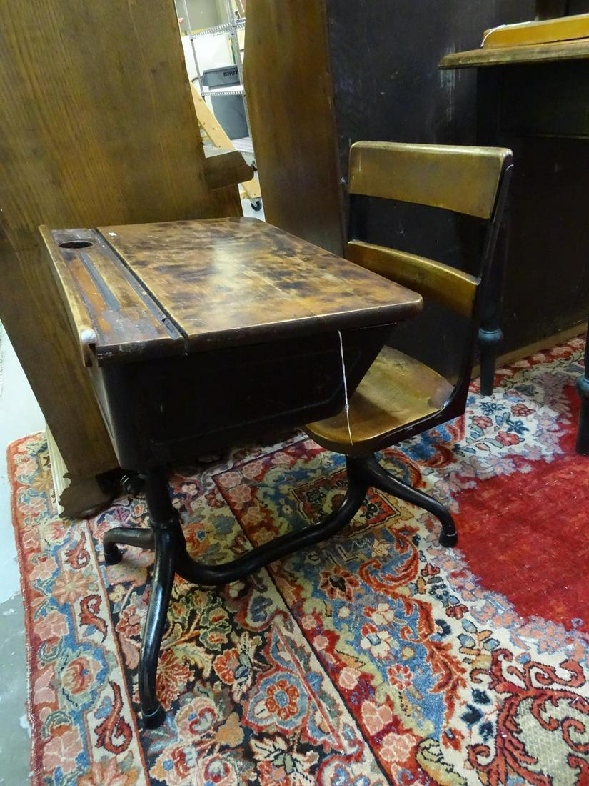 OAK CHILD'S DESK WITH CONNECTING SEAT: SEE TITLE