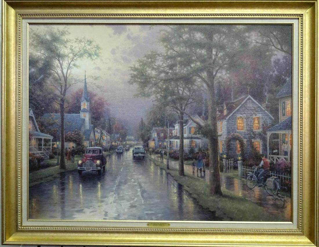 THOMAS KINKADE "HOMETOWN MORNING" GICLEE: 39.5"X31"