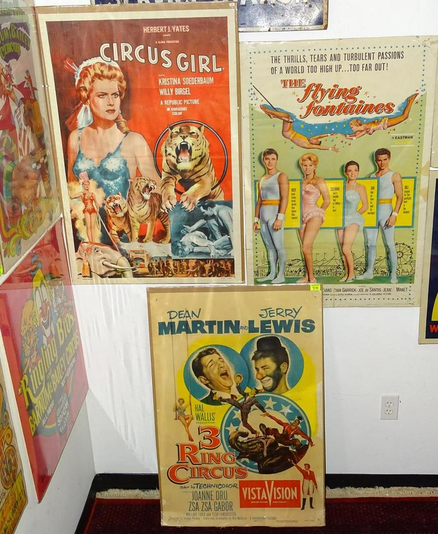 TRIO OF CIRCUS THEMED HOLLYWOOD FILM POSTERS: CIRCUS GIRL, THE FLYING FONTAINES, 3 RING CIRCUS. ALL THREE ARE ONE SHEET