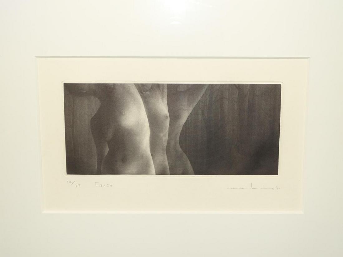 MIKIO WATANABE (JAPAN, B.1954) NUDE MEZZOTINT: S/N 14/75. "FORET". OVERALL 24.5X19.5. SITE 13X7.5