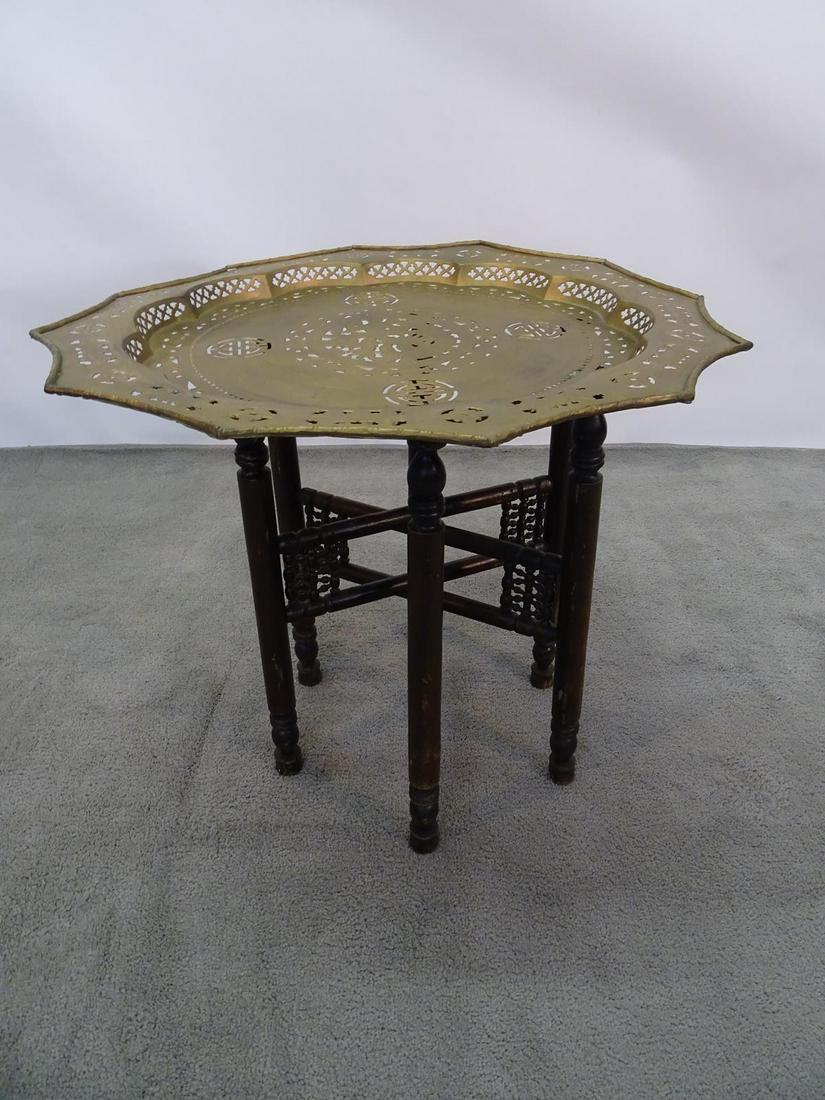ASIAN BRASS TOP TABLE WITH FOLDING BASE: SEE TITLE