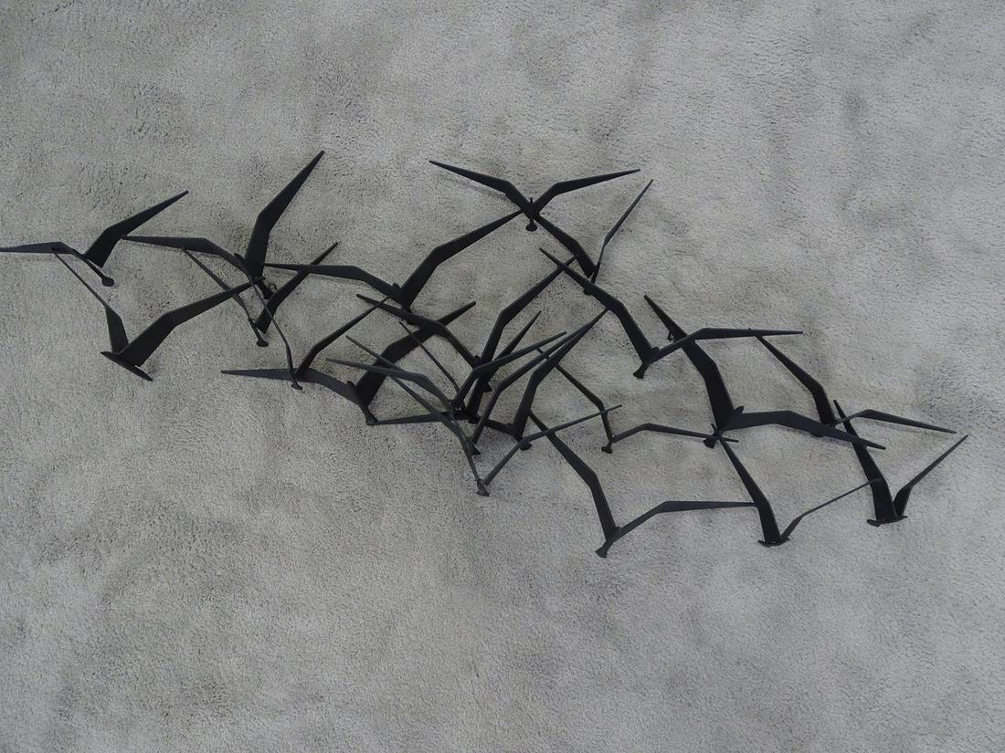 CURTIS JERE BIRDS IN FLIGHT IRON WALL SCULPTURE: 56"L