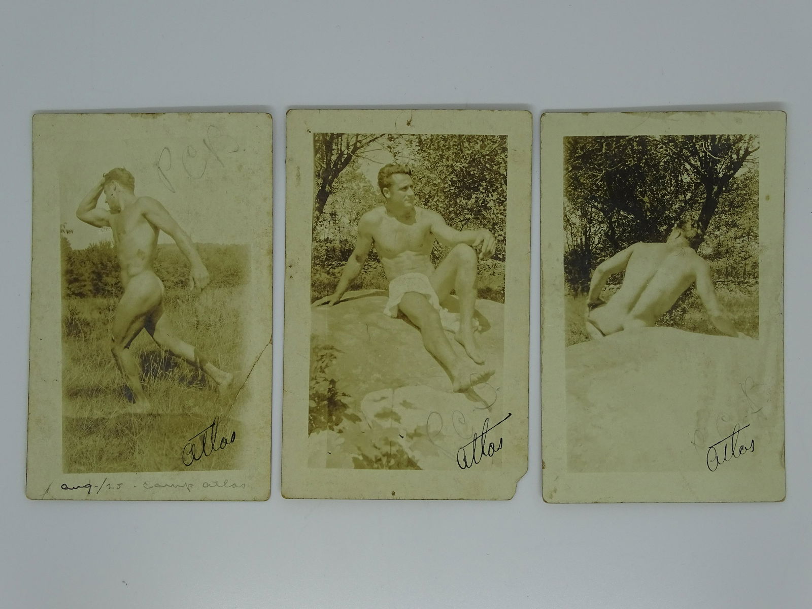 CHARLES ATLAS REAL PHOTO POSTCARDS: TRIO OF C.1925 ATLAS POSTCARDS.