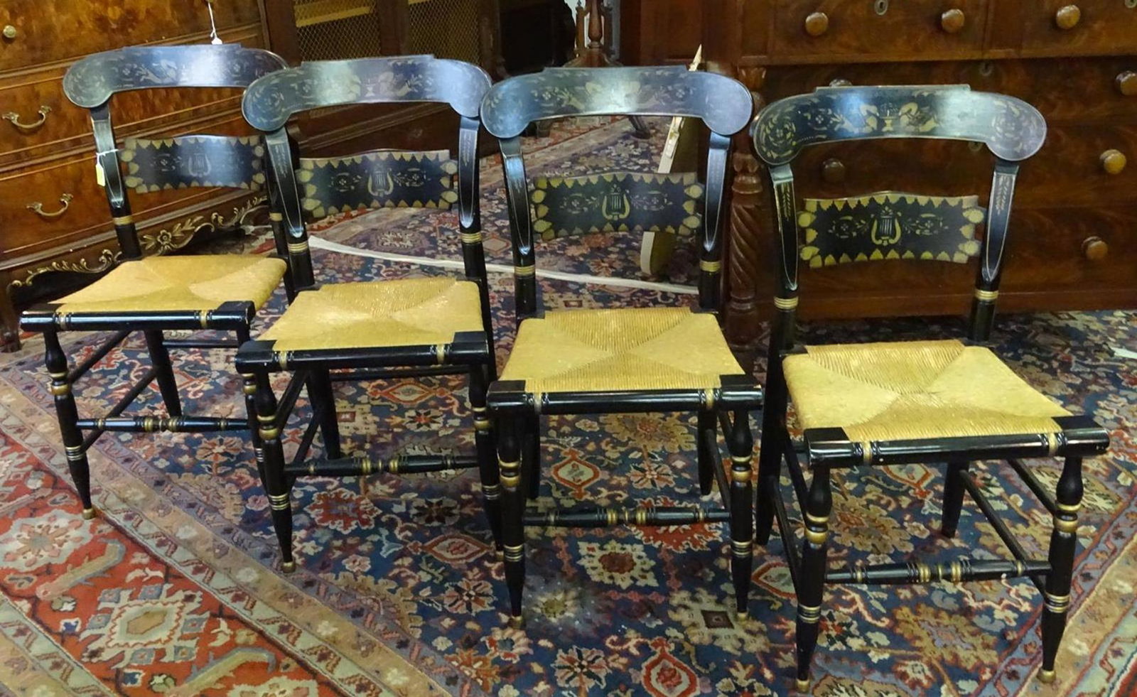 4 ETHAN ALLEN HITCHCOCK BUTTON BACK CHAIRS: SEE TITLE