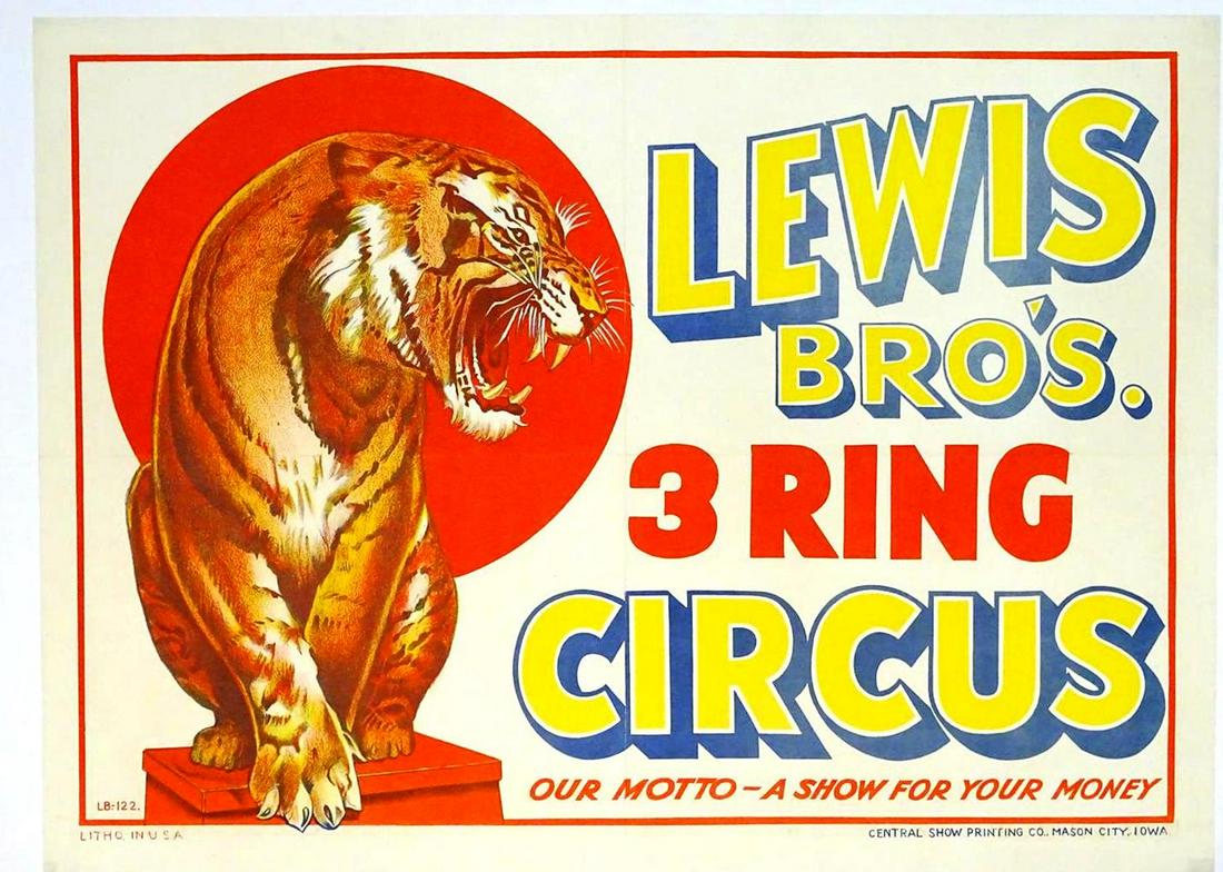 LEWIS BROS. 3-RING CIRCUS POSTER (1 of 1)