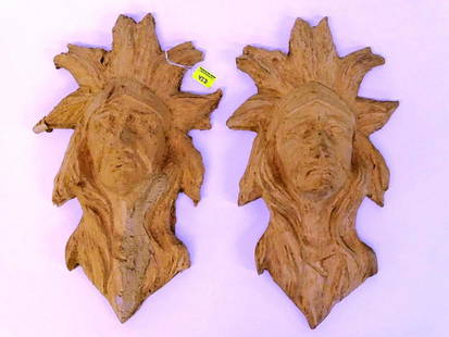 PAIR OF HAND-CARVED WAGON DÉCOR: 21"H