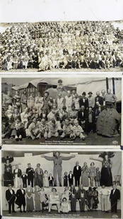 EDWARD J. KELTY (1888-1967) PHOTOGRAPHS: 3 ORIGINAL KELTY PHOTOGRAPHS OF THE 1933 RINGLING BROS. AND BARNUM & BAILEY CIRCUS GOLDEN JUBILEE CIRCUS. INCLUDES PHOTO OF THE ENTIRE CAST, CLOWN ALLEY AND CONGRESS OF FREAKS. ALL WITH STAMP ON VERSO