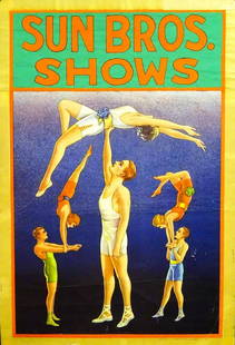SUN BROS. SHOWS FANTASY POSTER: HALF SHEET, DONALDSON LITHO STOCK WITH ARTISAN CREATED HEADER. STAPLES AND TAPE AT MARGINS. 20"X29.5"