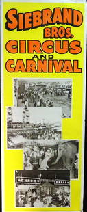 SIEBRAND BROS. CIRCUS AND CARNIVAL POSTER: 1960'S. LIGHT WRINKLING, EDGE WEAR. 15"X36"