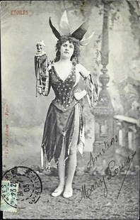 MARY LOUISE, PUPPETEER, 1906 RPPC: REAL PHOTO POSTCARD, AUTOGRAPHED OBVERSE, ADDRESSED AND POSTMARKED ON REVERSE.