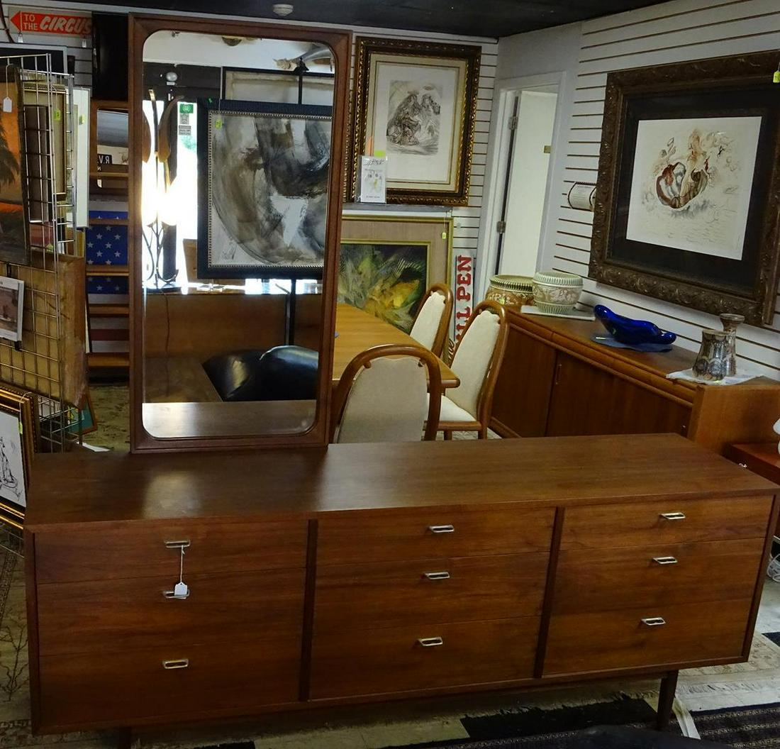 JACK CARTWRIGHT FOR FOUNDERS DRESSER: FROM THE "CONTINUING DESIGN PROGRAM". TRIPLE DRESSER WITH OFFSET MIRROR. VERY CLEAN UNIT. 77"W, 18D, 29.5H
