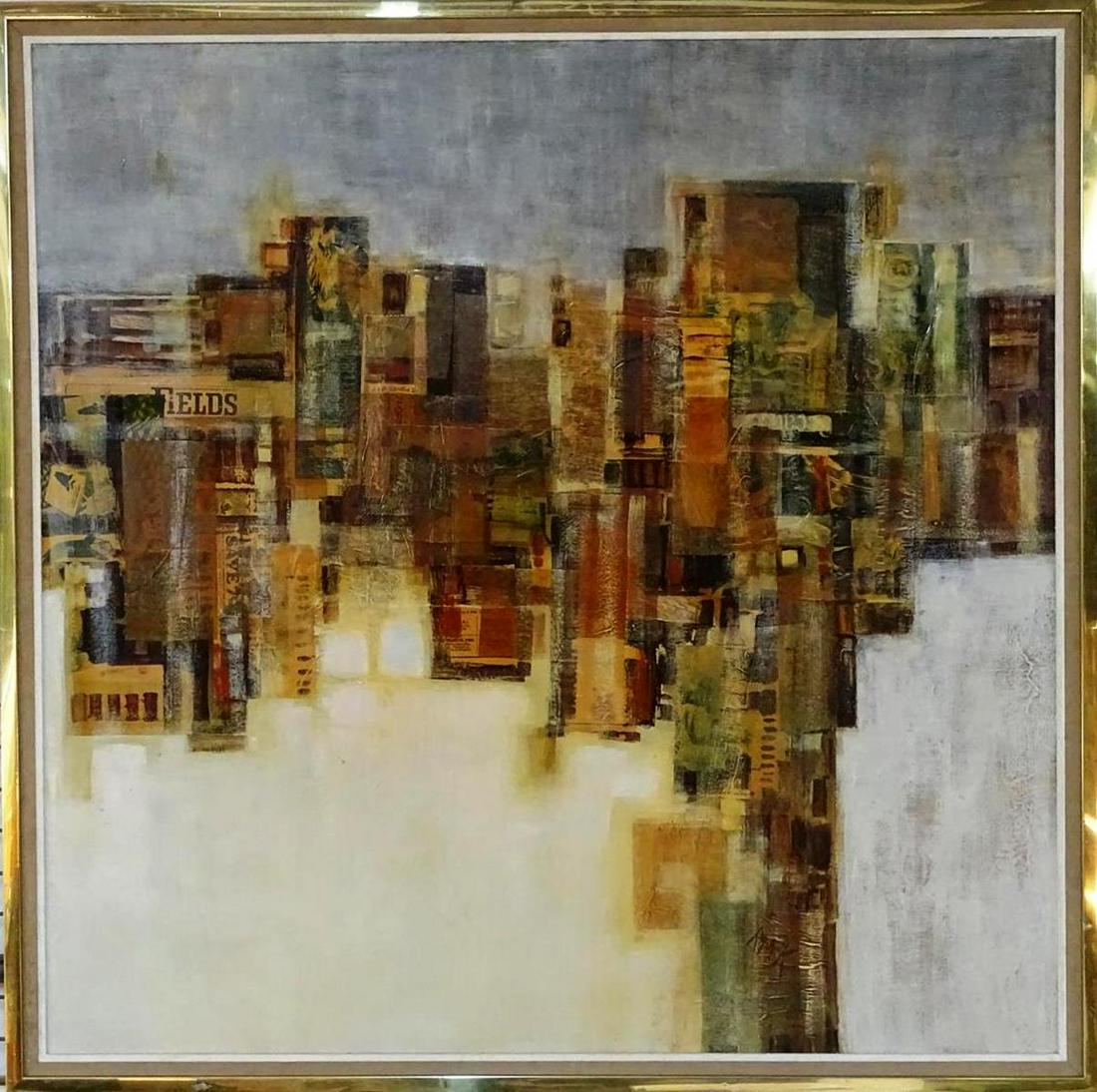 RUTH MCKEE CITYSCAPE PAINTING: OIL ON BOARD. 51"X51"