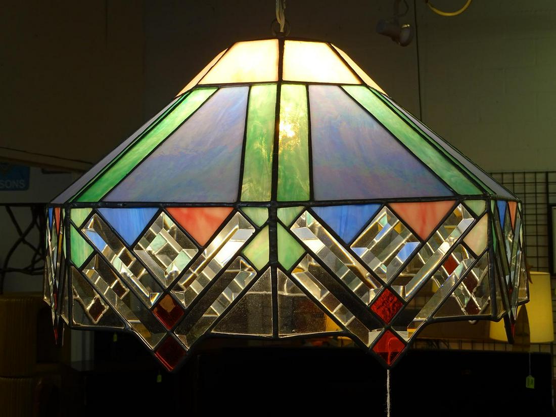 STAINED & BEVELED GLASS PENDANT LAMP: SEE TITLE