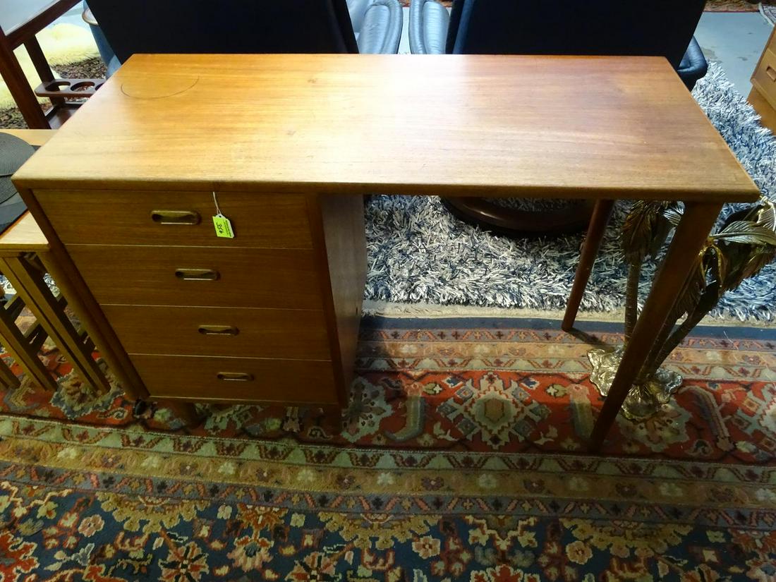 ARNE VODDER FOR SIBAST DESK: WEAR CONSISTENT WITH AGE AND USE. LEG STRETCHER IS DETACHED BUT INCLUDED. 42W, 18D, 30H