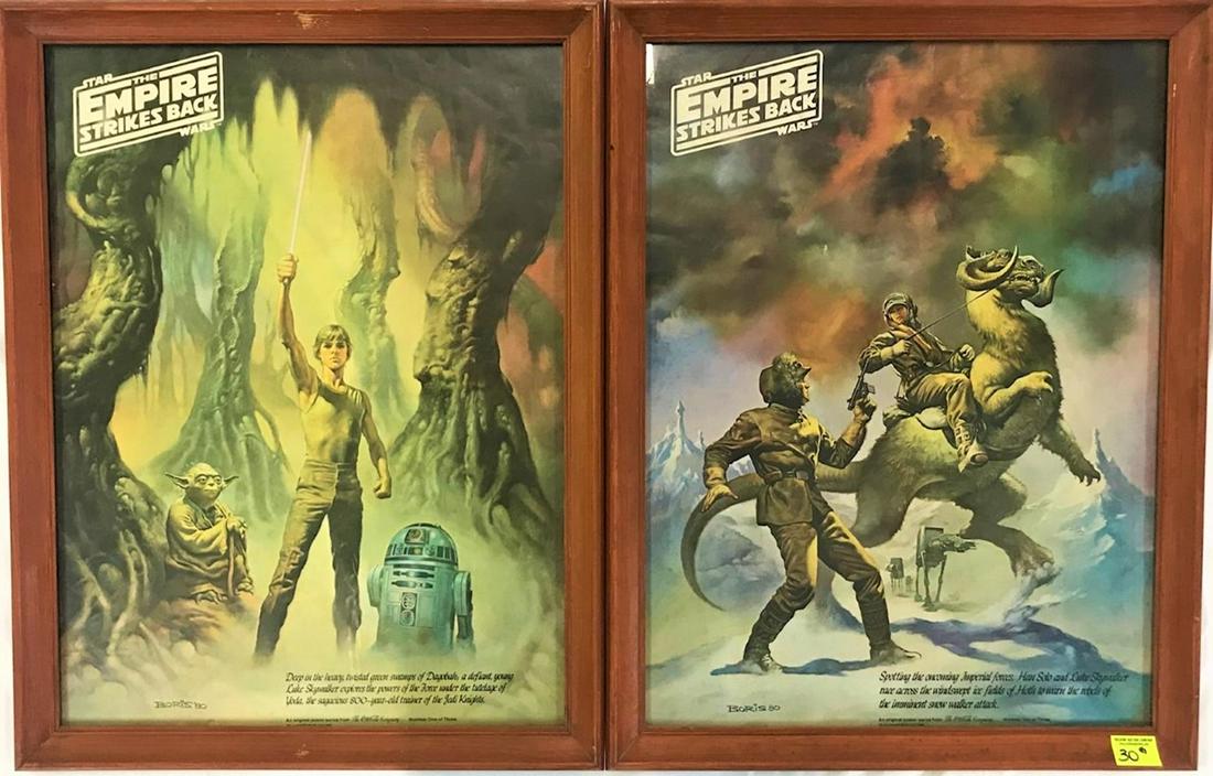 STAR WARS - COCA COLA PROMO POSTERS: ORIGINAL STAR WARS AND EMPIRE STRIKES BACK PROMOTIONAL POSTERS, 1980. FRAMED BUT CAN BE REMOVED FOR SHIPPING. 20"X26"