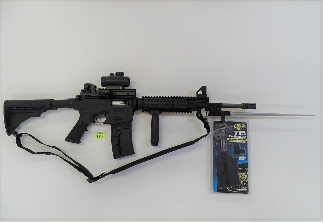 MOSSBERG 715-T TACTICAL .22: TRU-GLO SCOPE, BAYONET, LASER SITE. INCLUDES EXTRA 25-ROUND MAGAZINE.