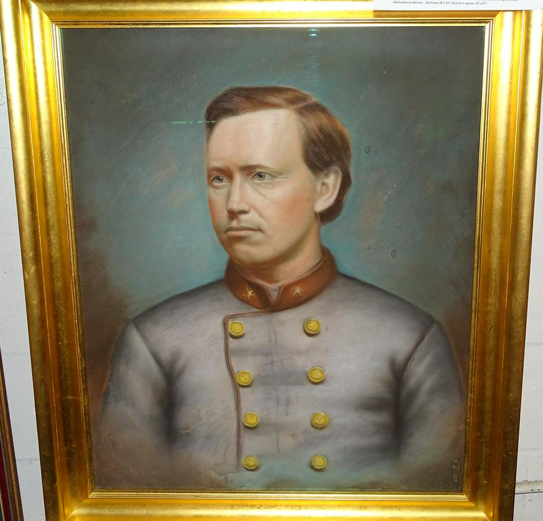 JOHNSON H. SANDS (CONFEDERATE) PASTEL PAINTING: A NICE PAITING DEPICTING JOHNSON H. SANDS, CONFEDERATE OFFICER WHO FORMED THE HENRICO ARTILLERY (VA.) AT THE START OF THE CIVIL WAR. HENRICO ARTILLERY DISTINGUISHED ITSELF AT NUMEROUS BATTLES INCLUDIN