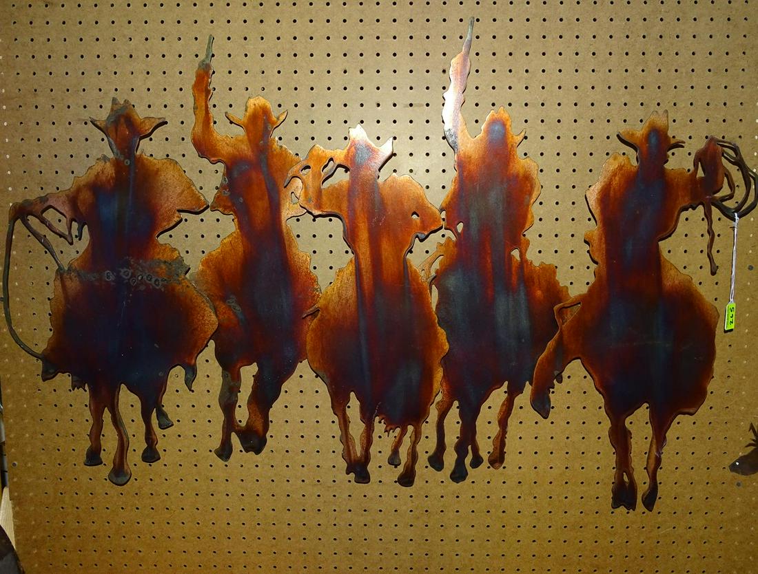 COWBOYS ON HORSE IRON WALL ART: LASER CUT MULTI-DIMENSIONAL IMAGE. 43"X29"