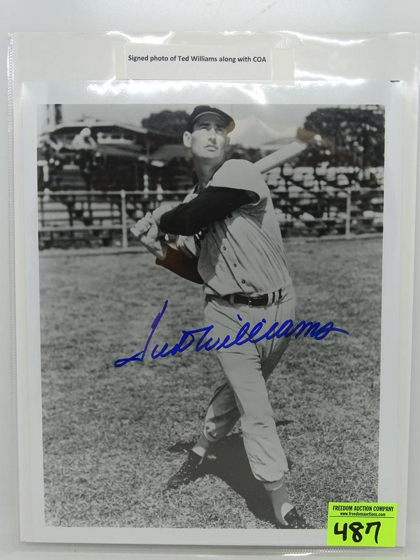 TED WILLIAMS AUTOGRAPHED PHOTO: COA BY AUTHENTIC LEGENDS OF THE GAME. 8"X10"