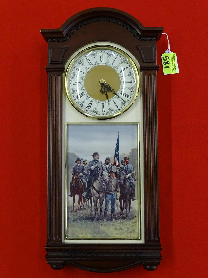 THE GREAT COMMANDER WALL CLOCK: FEATURING ROBERT E. LEE BY M. KUENSTLE, PRODUCED BY THE DANBURY MINT. EXCELLENT CONDITION. BATTERY OPERATED.