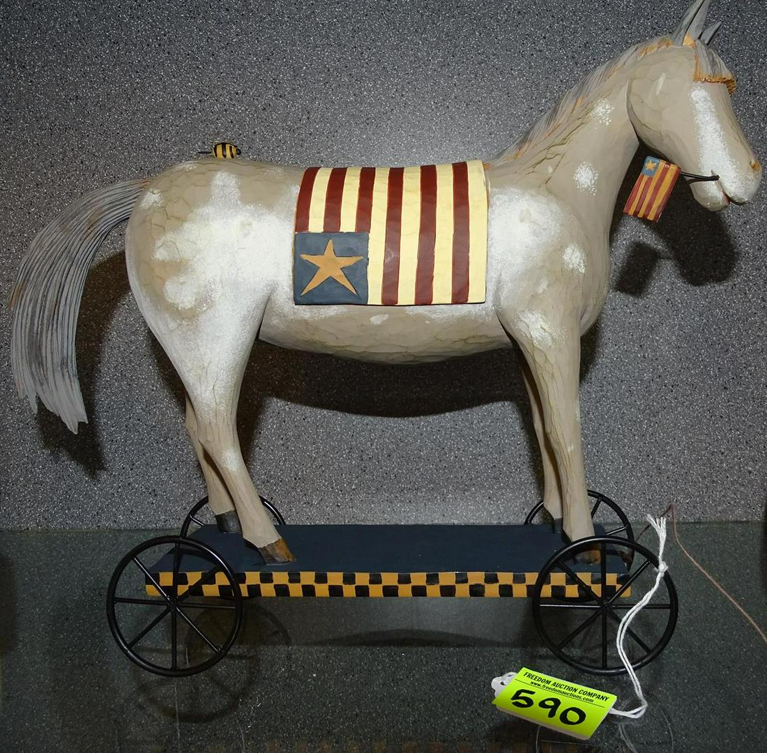 WILLI RAYE STUDIO "FREEDOM RIDER": DECORATIVE PULL TOY. 10.5" H