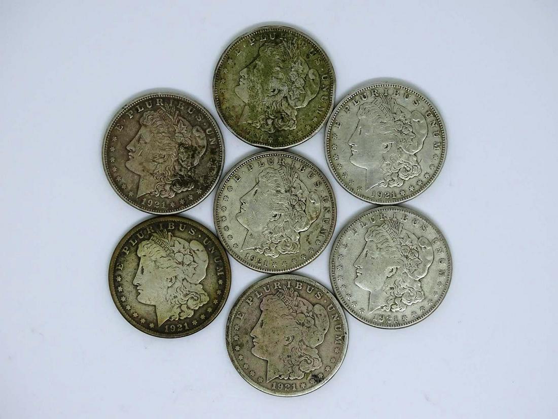 7 MORGAN SILVER DOLLARS: ALL 1921-S
