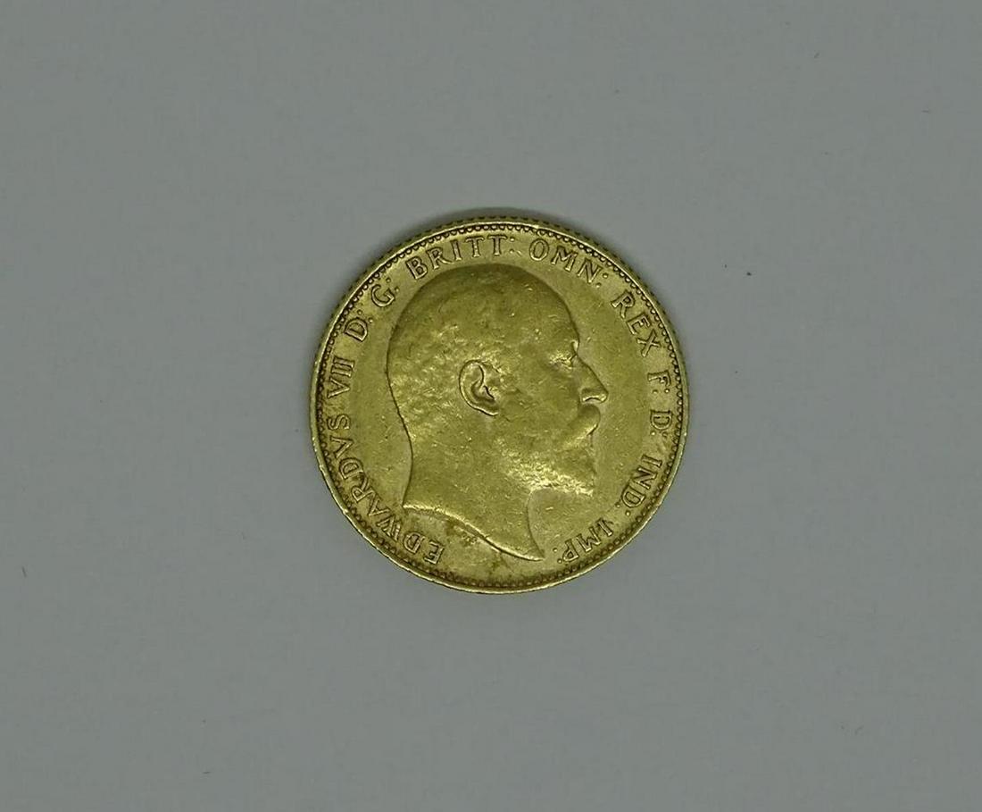 1910 BRITISH SOVEREIGN GOLD COIN: .917 GOLD, 7.99 GRAMS