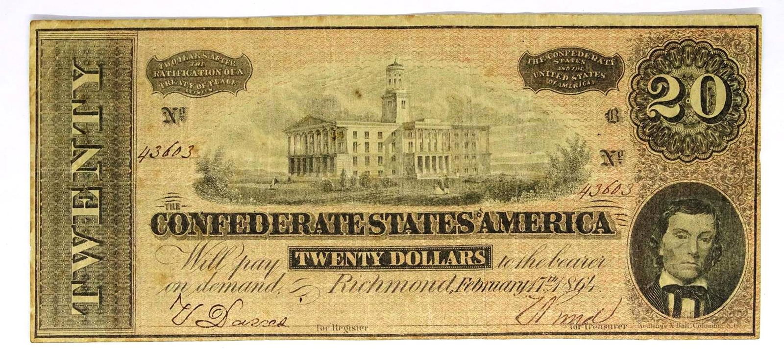 1863 $20 CONFEDERATE NOTE: SEE TITLE