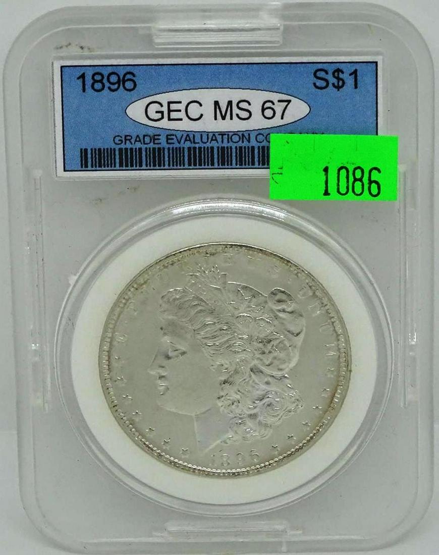 1896 MORGAN SILVER DOLLAR: MS67 BY GEC