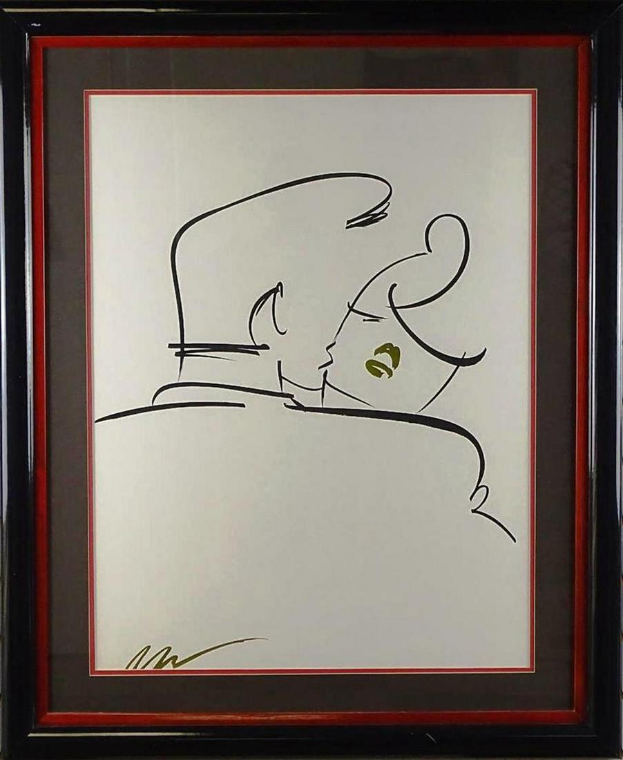 SERIGRAPH "SKETCH OF LOVER: SIGNED ILLEGIBLE. PROFESSIONALLY FRAMED IN BLACK LACQUER FRAME WITH MATTING. 32"X38"