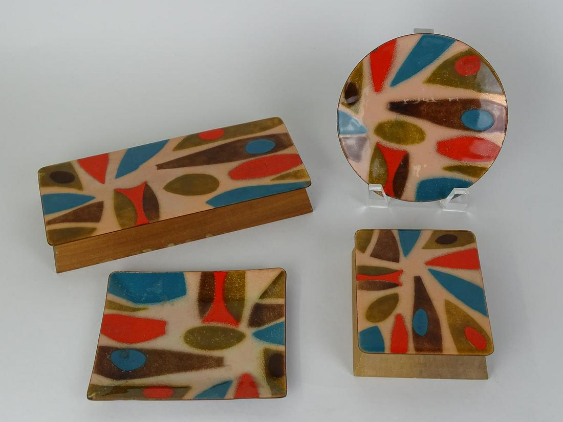 ERNEST SOHN ENAMELED COPPER ITEMS: INCLUDES TRINKET BOXES AND TRAYS