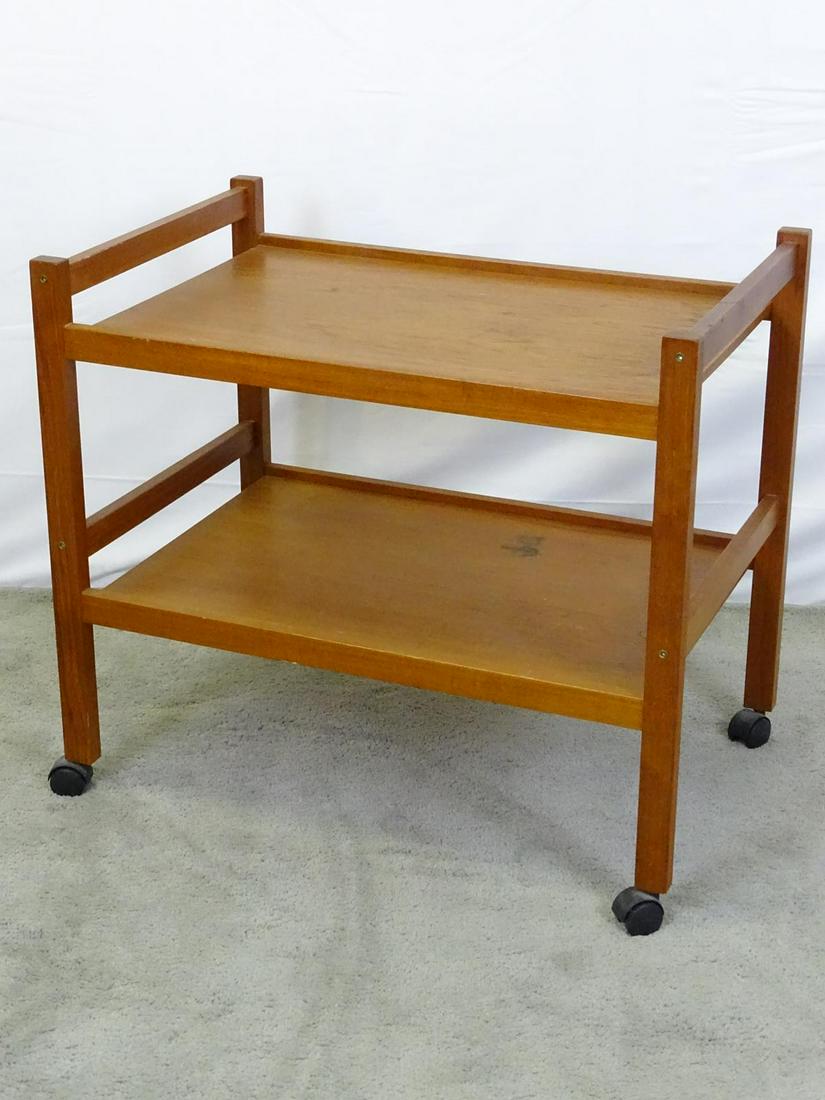 BRDR. FRBO - DENMARK TEAK TROLLEY: ROLLING TROLLEY. HAVING A FEW SCUFFS AND RINGS CONSISTENT WITH AGE AND USE. 27"X18"X25"