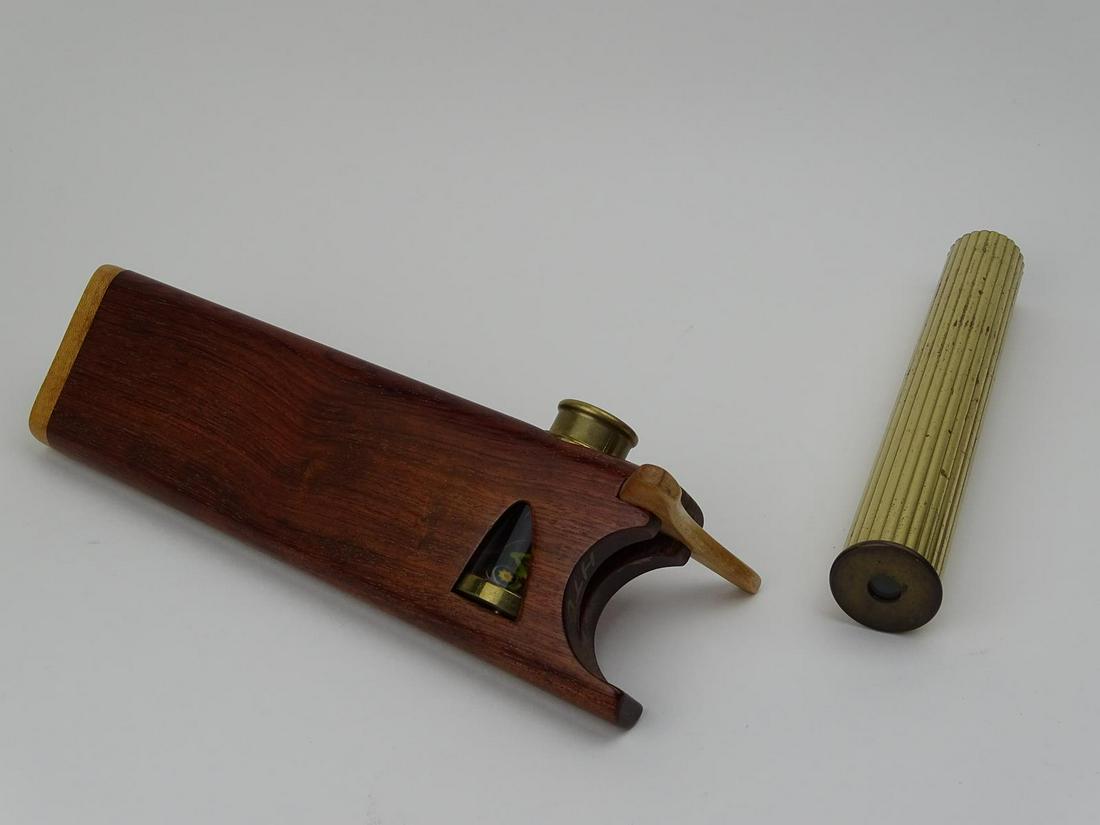 PAIR OF KALEIDOSCOPE VIEWERS: ONE WITH TEAK MOUNTING (10.25"), OTHER IN FLUTED BRASS CASE (9"