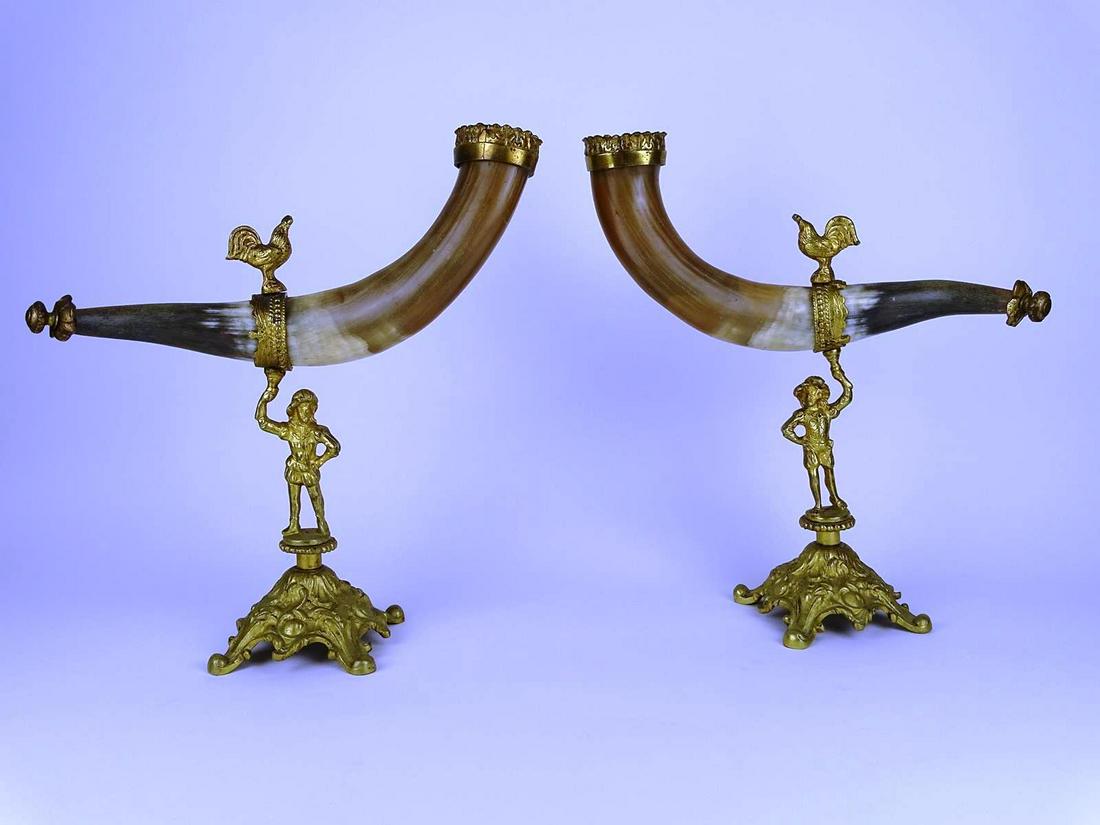 DECORATIVE GERMAN DRINKING HORNS: 14"H